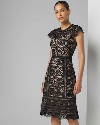 【即納】 Short Sleeve Lace Fit-and-Flare Dress | White House Black Market ワンピース